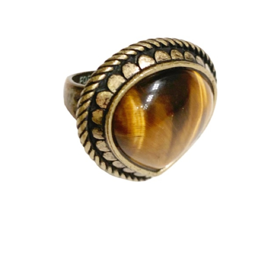 Fossil Tigers Eye Brown Stone Ring Size 7 EUC
